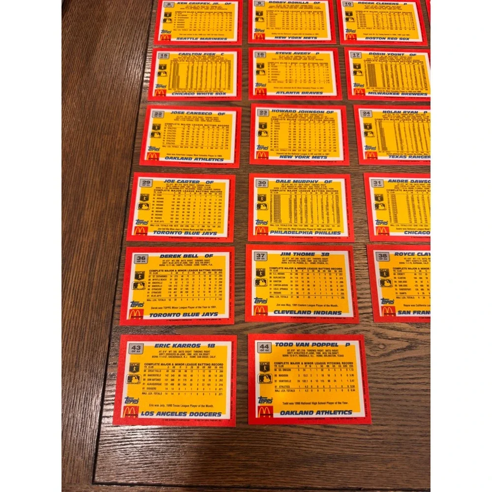 1992 Topps McDonald's Baseball's Best Complete 44 Card Set Barry Bonds Ripken